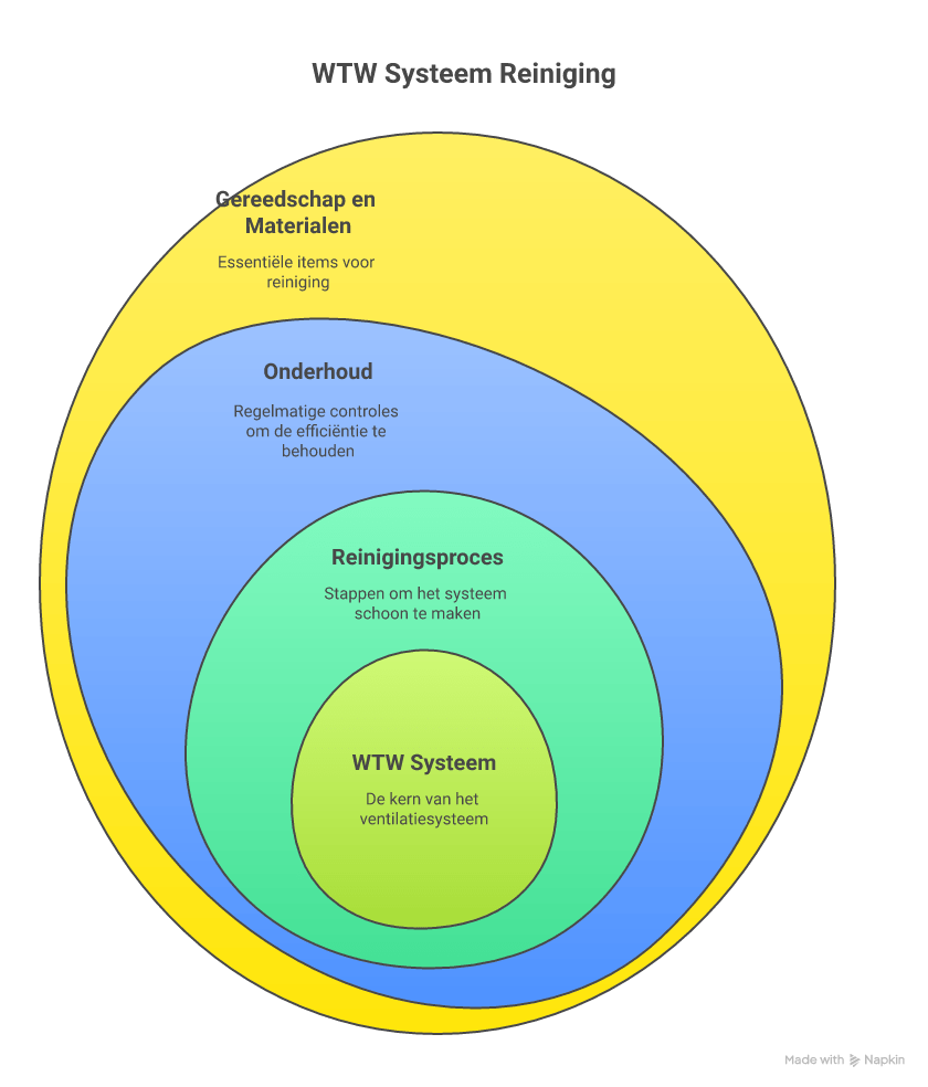 Overzichtelijk stappenplan met de belangrijkste onderhoudsacties voor WTW-systeem reiniging