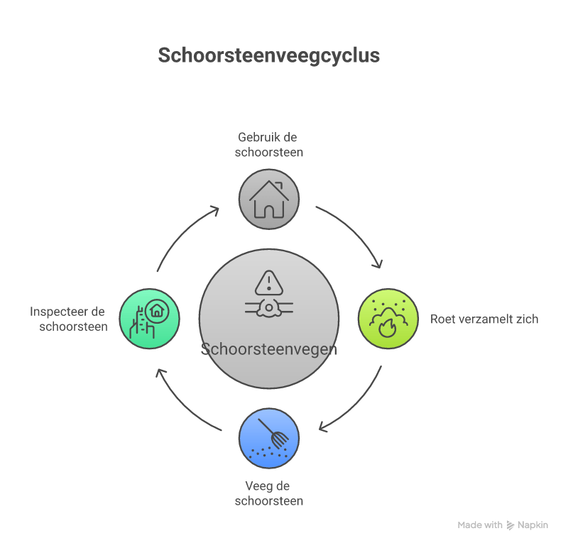 infographic met typen brandstof, gebruiksfrequentie, weersomstandigheden en schoorsteenhoogte als factoren voor veegfrequentie