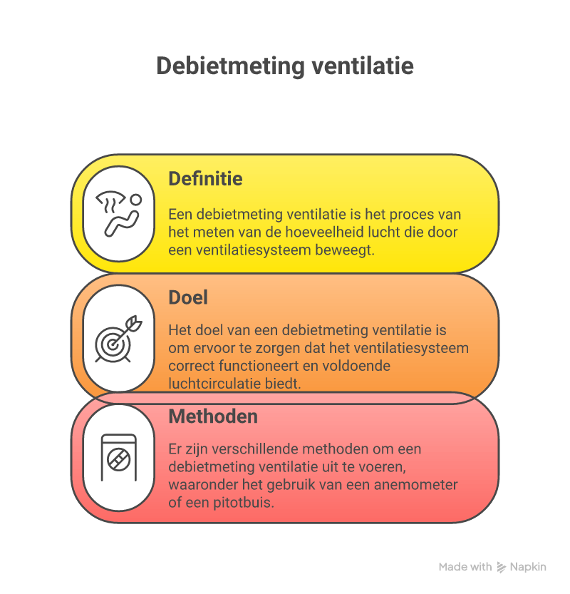 schematische weergave van het meten van luchtdebiet in ventilatiesystemen