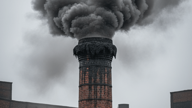 schoorsteen met zichtbare roetophoping en rook